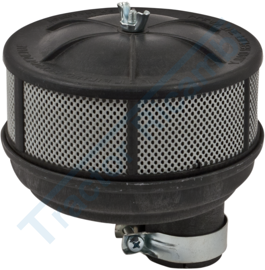 Oil-bath air filter with misaligned hole