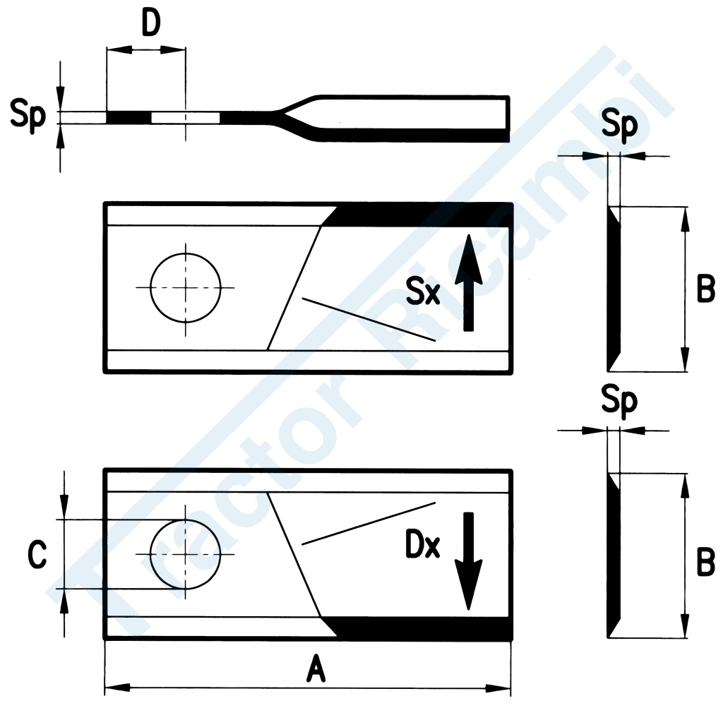 Coltello sinistro per falciatrici rotative