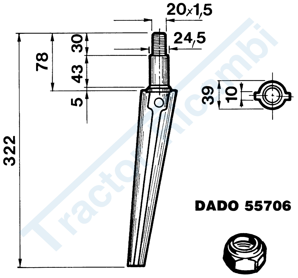 Dente per erpici rotativi - Cilindrico corto